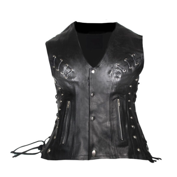 Women Biker Vest In Black