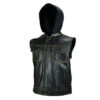 Leather Hooded Vest Mens
