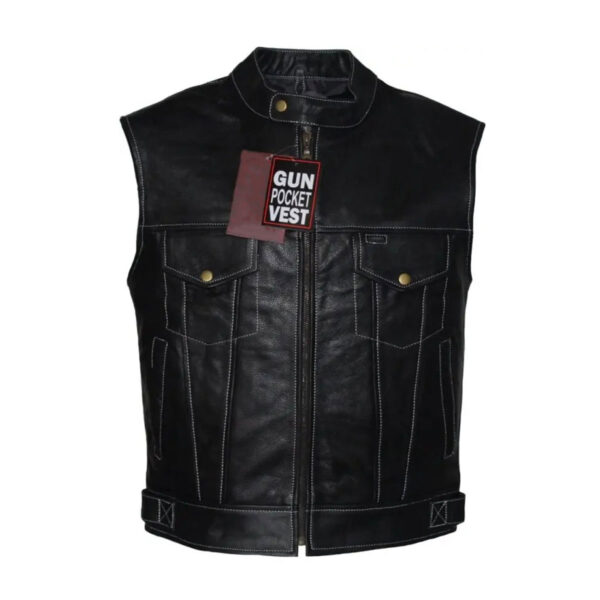 Men's Motorcycle Leather Vest In Black