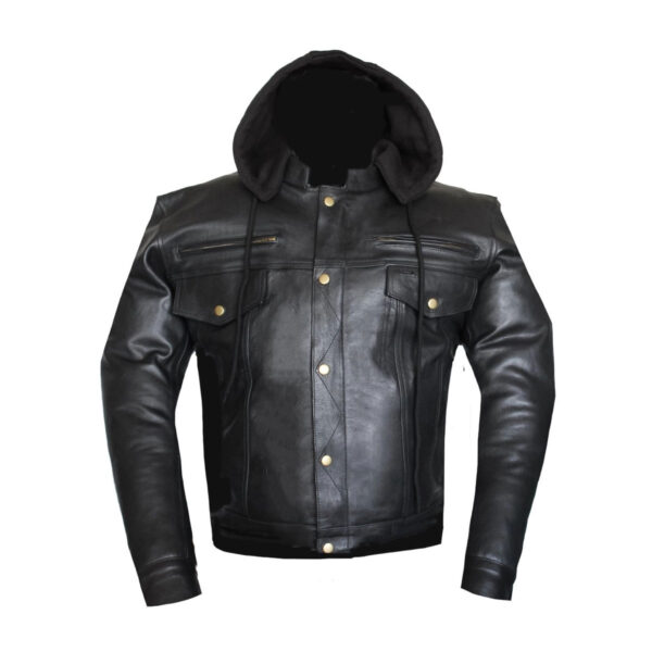 Mens Leather Jacket With Hoodie