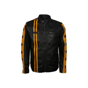 Handmade Star Black Motorcycle Leather Jacket Mens