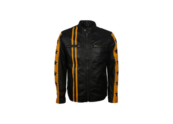 Handmade Star Black Motorcycle Leather Jacket Mens