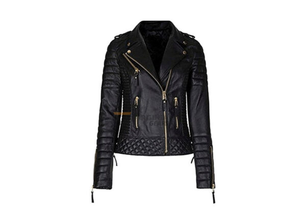 Women's Black Lambskin Quilted Leather Biker Jacket, Slim Fit Motorcycle Jacket ,puffer jacket, quilted riding ladies jacket, gift for her