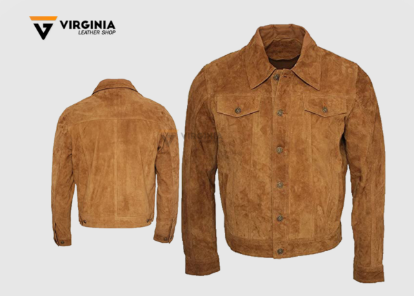 Men Suede Trucker Leather Jacket, Real Suede Trucker Leather Jacket, Classic Western Trucker Jacket