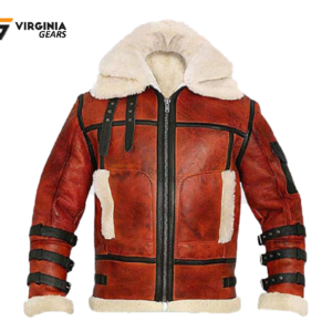 Mens B3 Brown Shearling Leather Bomber Jacket