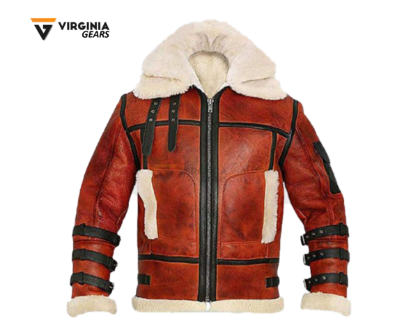 Mens B3 Brown Shearling Leather Bomber Jacket