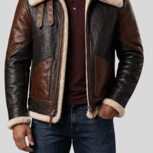 B3 Brown Shearling Leather Bomber Jacket