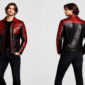 Shop Black Crocodile Leather Biker Jacket