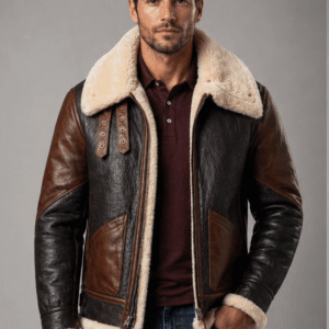 Mens B3 Brown Shearling Leather Bomber Jacket