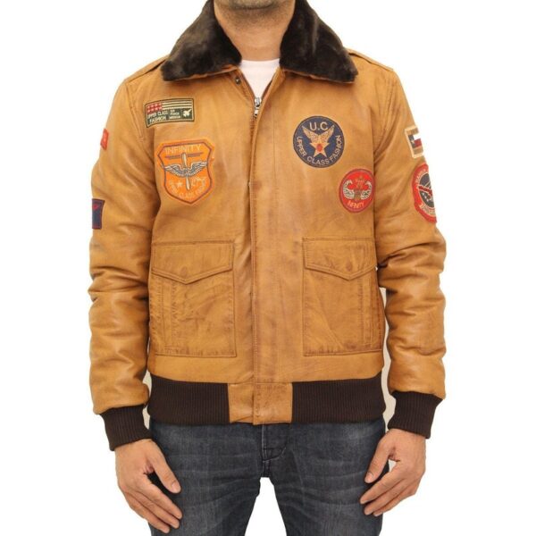 Men's tan classic A2 bomber leather jacket