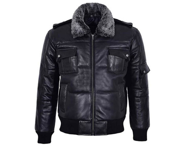 Spin G-1 Black Bomber leather jacket with fur collar