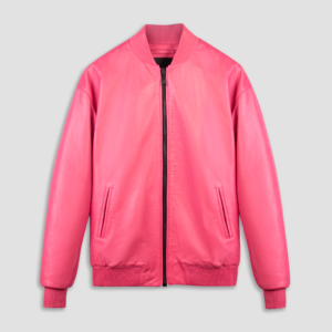 Premium Men's Bomber Leather Jacket in Pink