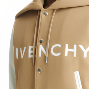 Men's Varsity Leather Jacket In Beige