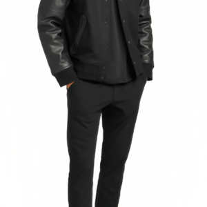 Men's Varsity Leather Jacket In Black