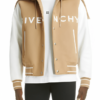 Men's Varsity Leather Jacket In Beige