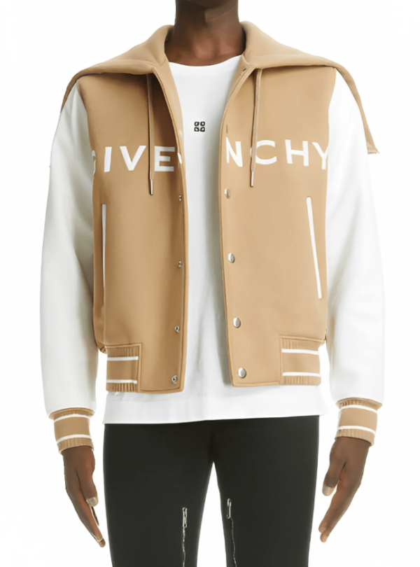 Men's Varsity Leather Jacket In Beige