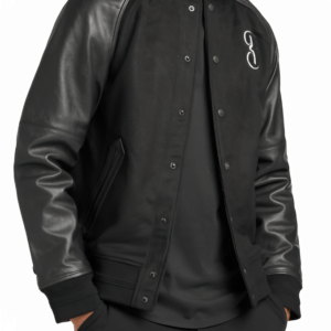 Men's Varsity Leather Jacket In Black