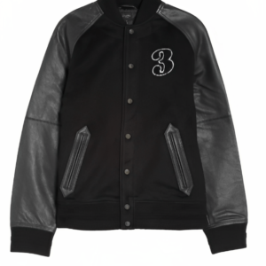 Men's Varsity Leather Jacket In Black