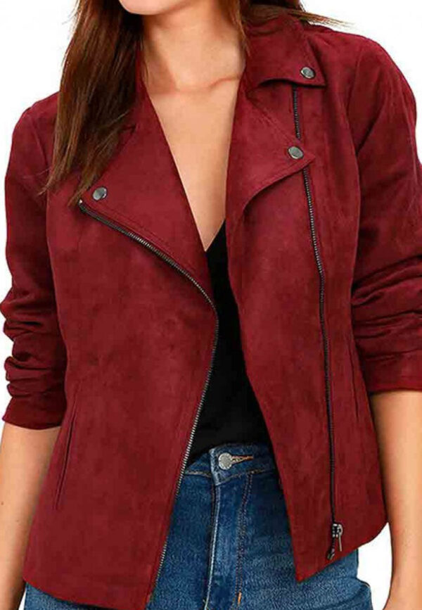 Alison Maroon Suede Biker Jacket