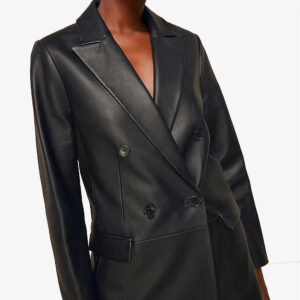 Premium Women's Classic Black Oversized Leather Blazer