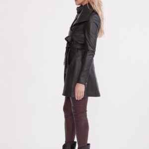 Shop Quest Black Leather Trench Coat