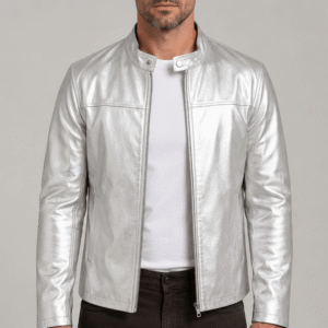 Top Silver Leather Biker Jacket