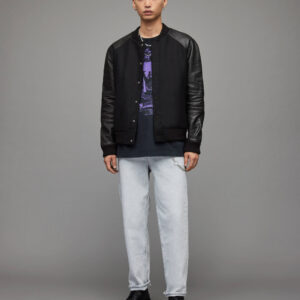 Men’s Bomber Varsity Leather Jacket In Black