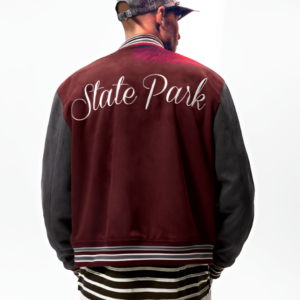 Men’s Varsity Leather Jacket In Maroon