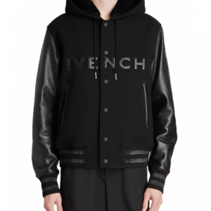 Men’s Varsity Hooded Leather Jacket In Black