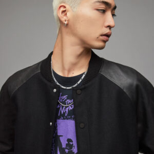 Men’s Bomber Varsity Leather Jacket In Black