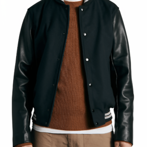 Men’s Black Varsity Bomber Leather Jacket