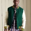 Men’s Varsity Leather Jacket In Green & White Sleeves