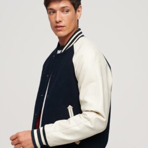 Men's Varsity Leather Jacket In Black & White Sleeves