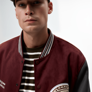 Men’s Varsity Leather Jacket In Maroon
