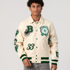 Men’s Off White Bomber Leather Varsity Jacket