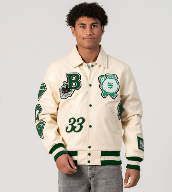 Men’s Off White Bomber Leather Varsity Jacket