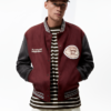 Men’s Varsity Leather Jacket In Maroon
