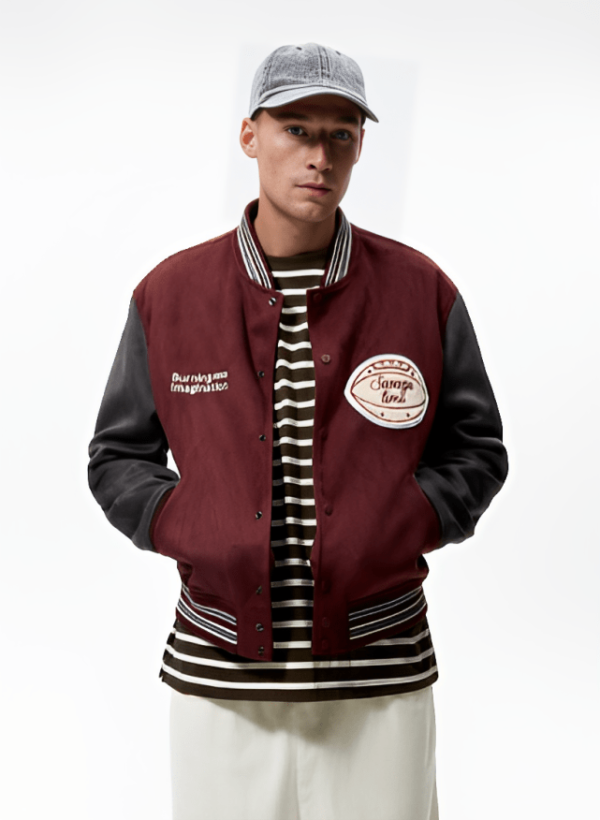 Men’s Varsity Leather Jacket In Maroon