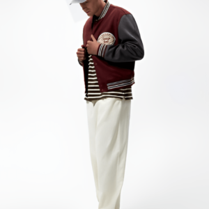 Men’s Varsity Leather Jacket In Maroon