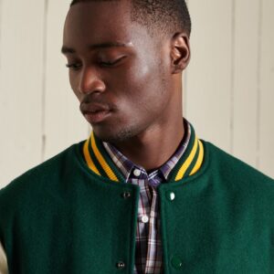 Men’s Leather Varsity Jacket In Green & White Sleeves