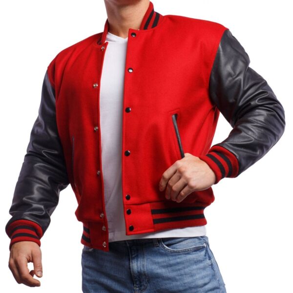 Men’s Varsity Leather Jacket In Red & White Sleeves