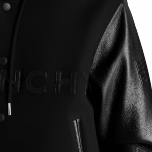 Men’s Hooded Varsity Leather Jacket In Black