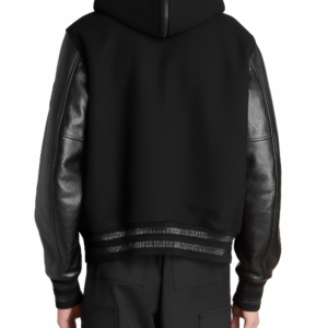 Men’s Hooded Varsity Leather Jacket In Black