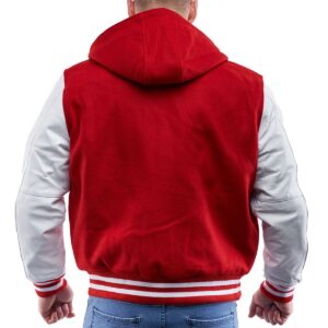 Men’s Hooded Varsity Leather Jacket In Red