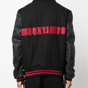 Men’s Letterman Bomber Leather Jacket In Black