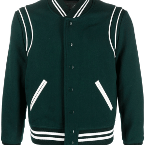 Men’s Varsity Bomber Leather Jacket In Green