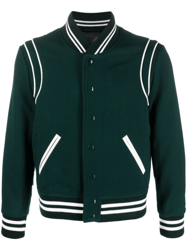 Men’s Varsity Bomber Leather Jacket In Green