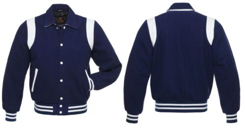 Men’s Varsity Leather Jacket In Blue