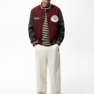 Men’s Varsity Leather Jacket In Maroon