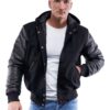 Mens Hooded Leather Jacket Black